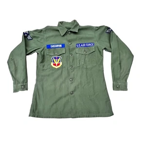 Vtg Og-107 US Air Force Long Sleeve Shirt Patches Green 60s Vietnam - Picture 1 of 6