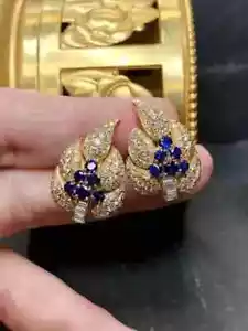 Lab Created Blue Sapphire Earrings Women's Round Cut 3Ct 14k Yellow Gold Plated - Picture 1 of 9