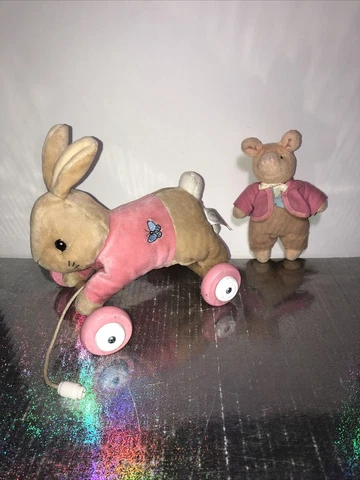 Peter Rabbit Plush Pull Toy And Pig Stuffed Animals Lot Pink Shirts Cover