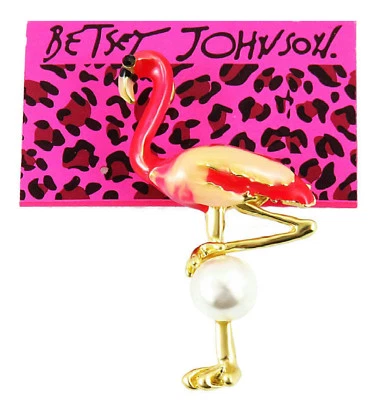 Broche prendedor Betsey Johnson rosa perla flamenco oro rosa encanto bolsa de regalo gratis Foto 1 de 3