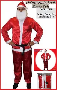 Adult 5pc SANTA CLAUS Satin Look COSTUME School Work Christmas Church Party NEW - Picture 1 of 1