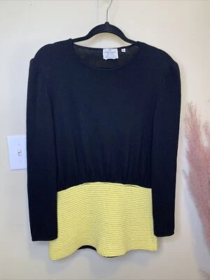 Suéter De Colección Valentino Boutique Para Mujer Años 90 Negro Amarillo Acanalado L/S - Mediano Foto 1 de 4