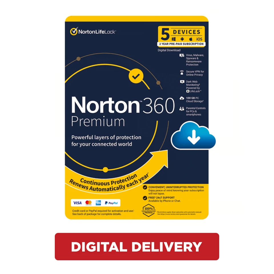 Norton 360 Premium [Digital Download] - 5 Devices - 2 Years Pre-Paid Subcription - image 1 of 1