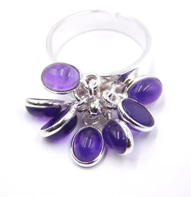 Anello In Argento 925 Con Cabochon Di Ametista Naturale Fatto A Mano - Immagine 1 di 4