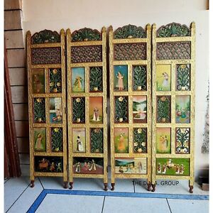 Hand Carved With 24K Pure Gold 4 Panels Folding Room Divider