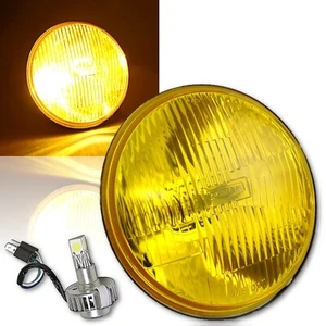 Faro de cristal amarillo ámbar de 7" para motocicleta con bombilla antiniebla LED 6K Harley - Imagen 1 de 10