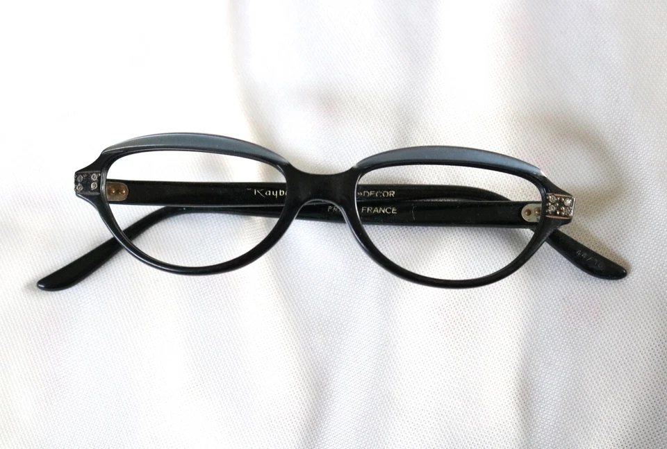 Gafas negras con marco de estrás francés Raybert vintage años 50 60 44-18 Foto 1 de 4