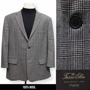 TASSO ELBA mens gray plaid 100% WOOL sport coat suit jacket blazer 48 R - Picture 1 of 13