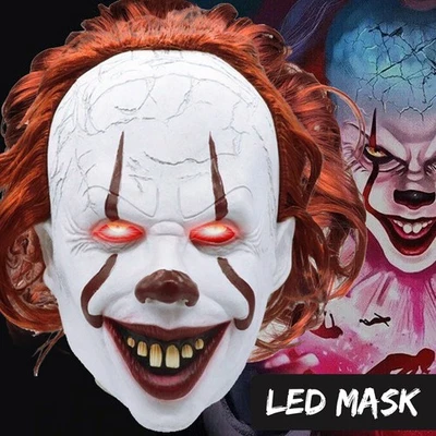 Halloween Scary Clown Pennywise IT Full Mask Evil Red Eyes Horror Cosplay Party - Image 1 of 4