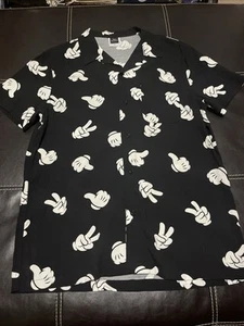 Disney Mickey Mouse Hands Button Up Hawaiian Shirt Black & White Men’s Size M - Picture 1 of 6
