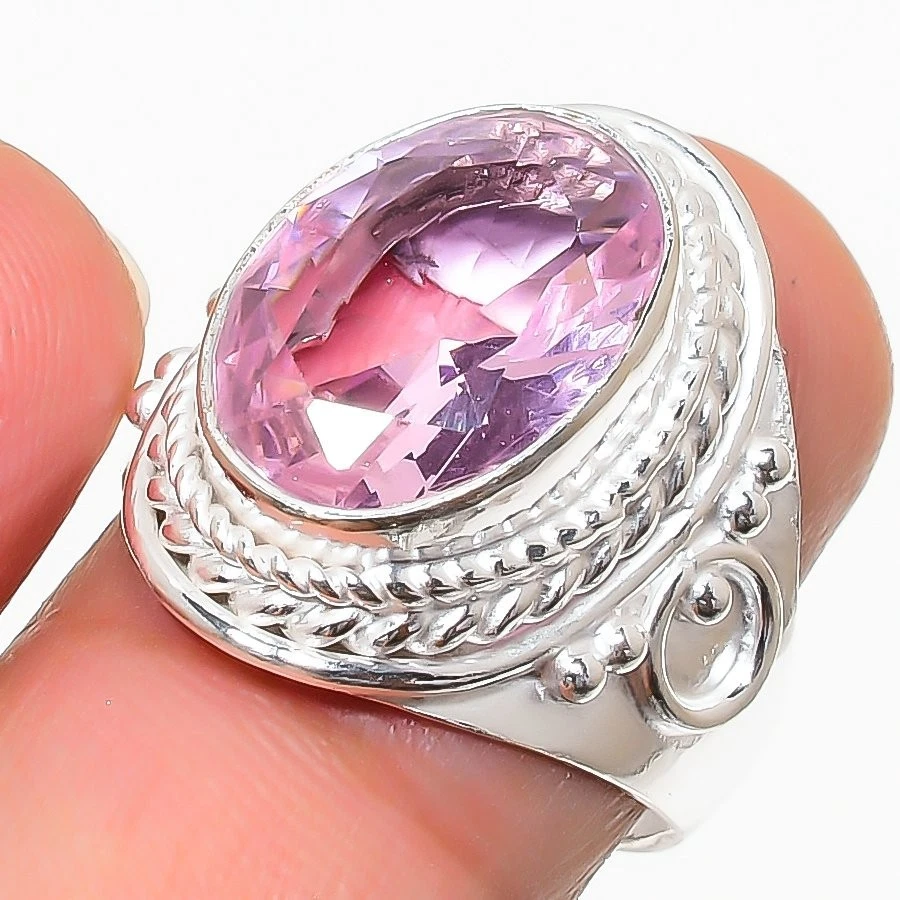 Anillo de plata esterlina 925 con piedras preciosas de kuncita rosa joyería de todos los tamaños para regalo Foto 1 de 1