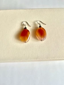 Carnelian, Black Onyx & Sterling Silver Earrings 50.8mm Gemstone Jewellery - Picture 1 of 3