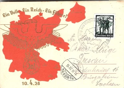 WW2 WWII German Third Reich used postcard 1938 - Image 1 of 2
