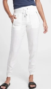 Athleta Cabo Leinen Jogginghose Damen Größe 14 weiß Kordelzug hoher Bund - Bild 1 von 11