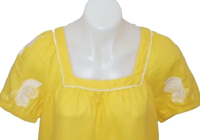 J.CREW Top Womens Medium Yellow Embroidered Short Sleeve Summer 100% Linen - Image 1 of 4