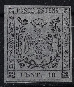 1857 ASI Modena e Reggio Giornali 10 c. grigio lillaceo sassone 4 Linguellato - Imagen 1 de 1