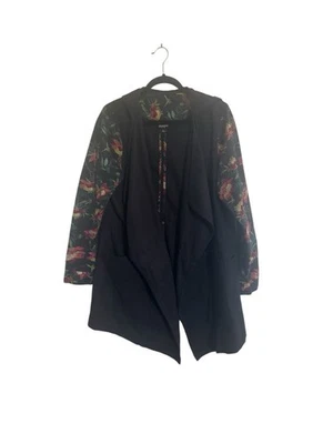 LuLaRoe Supply Size Large Hooded Jacket Canvas Floral Black Open Cardigan #5146 - Image 1 of 4