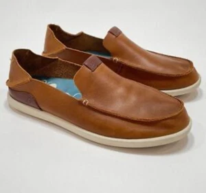 OluKai Nalukai Slip-On Buttery Soft Leather Loafer Slides Mens US 8M Brown Shoes - Picture 1 of 8