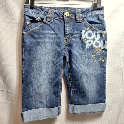 Bermudas de mezclilla SOUTHPOLE cortas talla 7 azul puño elástico dobladillo logotipo tachuelas años 90 Y2K ¡USADAS EN EXCELENTE ESTADO! Foto 1 de 4