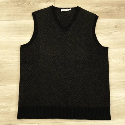 J Crew винтажный Lamsbwool свитер мужской средний черный серый в елочку пуловер - Изображение 1 из 4