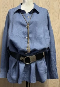 J. Jill Button Down Classic Linen Shirt Size 2X Clearwater Blue . Brand New. - Picture 1 of 16