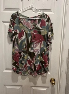 Tahari 100% Linen Floral Short Sleeve Blouse High Low Hem Women’s Size 1X - Picture 1 of 5