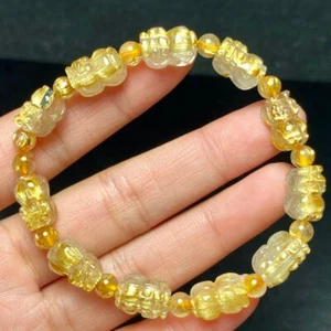 12*7.5*7mm Natural Gold Rutilated Quartz Titanium Crystal Pi Xiu Bracelet 6 - Picture 1 of 6