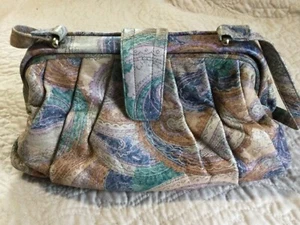 Sharif Multi Color Paisley Baguette Crossbody Adj Strap Brown Interior Snap Flap - Picture 1 of 9