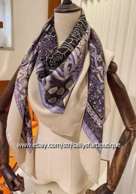 70% Cashmere & 30% Silk Wrap Scarf Shawl Tree Print Double Face Kerchief 53" - Image 1 of 4