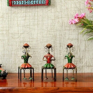 Sitting Musicians Table Decor Set of 3 Art Metal Statue Collectibles Figurines - Picture 1 of 5