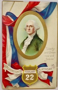 George Washington Postcard Birthday Feb.22 Liberty Union Die Cut Unposted #39 - Picture 1 of 5