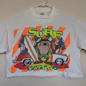 Vintage 80s Taz Surf Patrol Large T-Shirt Weight Lifting Crop Top Woody Board - Bild 1 von 7