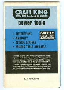 Vintage 1960s E.J. Korvette CRAFT KING DELUXE POWER TOOLS Instructions Pamphlet! - Picture 1 of 6