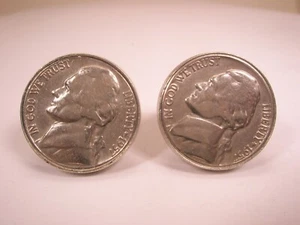 1957 Jefferson Nickels US Five Cent Coin Money Vintage Cuff Links cash - Picture 1 of 6