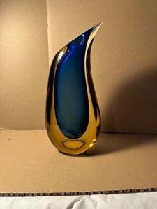 Beautiful 1980s Oggetti Blue/Citrine Murano Glass Vase - Picture 1 of 4