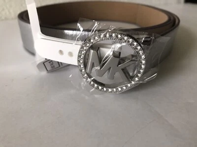 WOMEN'S MICHAEL KORS SILVER GENUINE LEATHER BELT WITH RHINESTONE BUCKLE SIZE XL - Image 1 of 4