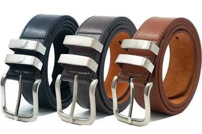 Mens Ossi Belt in Black Brown Tan Leather Lined Jeans Double Loop Sizes 28 - 60"