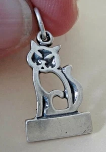 ¡Dije grabable de gato contorno plano de plata esterlina 21x13 mm! - Imagen 1 de 4