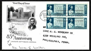 USA, SCOTT # 978, ARTCRAFT FDC COVER OF 1948 ABRAHAM LINCOLN GETTYSBURG ADDRESS - Picture 1 of 1
