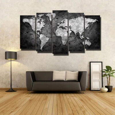 World Map Set Of 5 Pcs Puzzle Thin Canvas Poster Art Home Bar Wall Decor 16 - Image 1 of 4