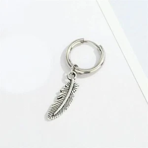 Pendiente individual chapado en acero inoxidable diseño pluma irregular inspirado en Boho - Imagen 1 de 1