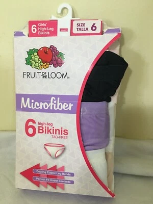 NEW GIRLS FRUIT OF THE LOOM MICROFIBER HIGH-LEG BIKINIS PANTIES 6 PAIRS SIZE 6 - Image 1 of 4