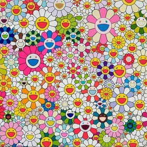 TAKASHI MURAKAMI FLOWERS HAPPY 20X20 INCH CANVAS WALLART GIFT READY TO HANG! - Picture 1 of 1