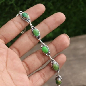 Pulsera de plata maciza 925 turquesa cobre verde hecha a mano para mujer joyería MR#667 - Imagen 1 de 4