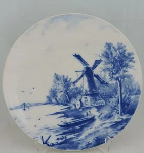 ANTIQUE CABINET PORCELAIN PLATE VILLEROY BOCH BLUE WHITE WINDMILL SCENIC OLD - Picture 1 of 12