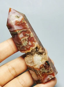 A Natural Moss Agate Tower Wand Obelisk Crystal Reki Charged - Picture 1 of 10