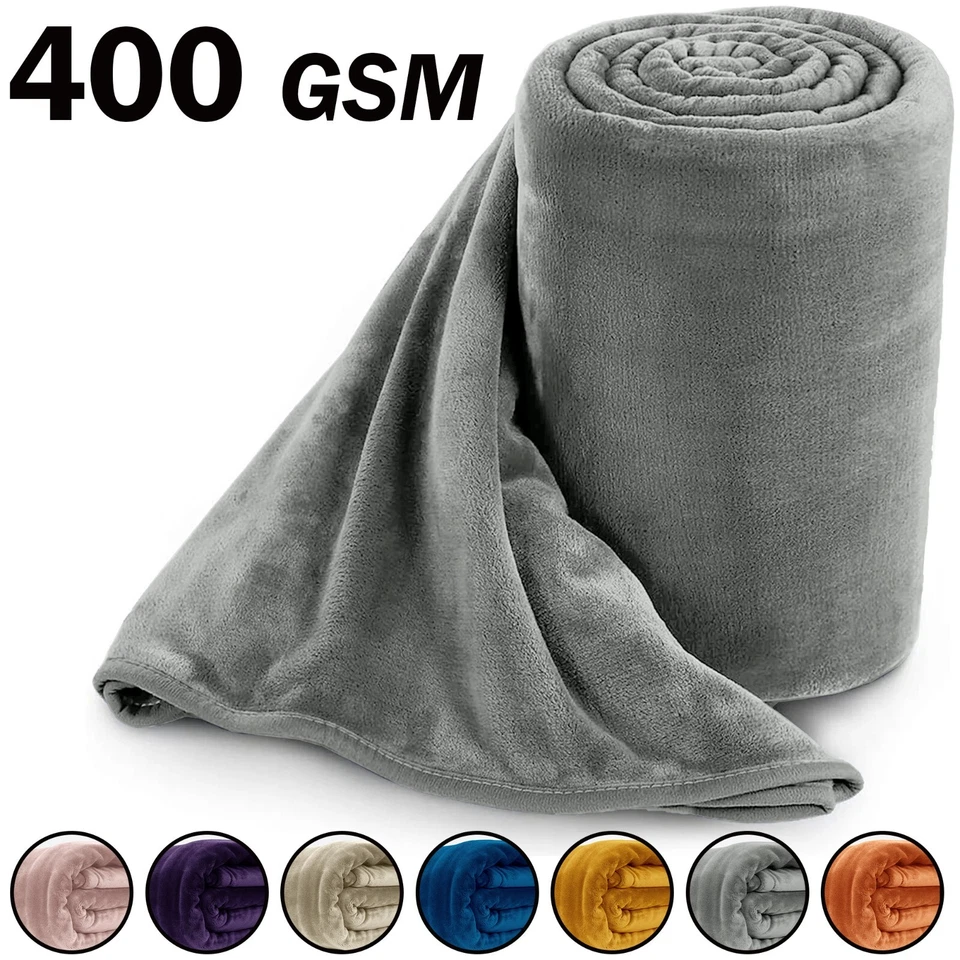 Large Faux Fur Fleece Blanket 400 Gsm Super Soft Reversible Warm Sofa Bed Throws - Image 1 of 4