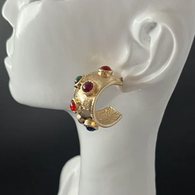  Half Hoop Earrings Gold Multicolor Pierced Chunky - Image 1 of 4