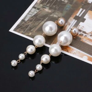 Elegant Long Big Pearls Drop Earrings For Women Statement Jewelry For Wedding  - Picture 1 of 7