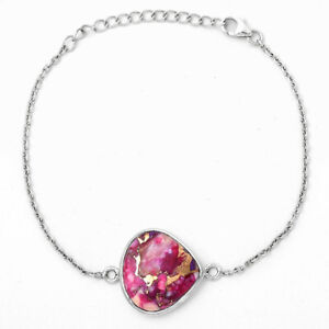 Natural Kingman Pink Dahlia Turquoise 925 Silver Bracelet Jewelry B-1023